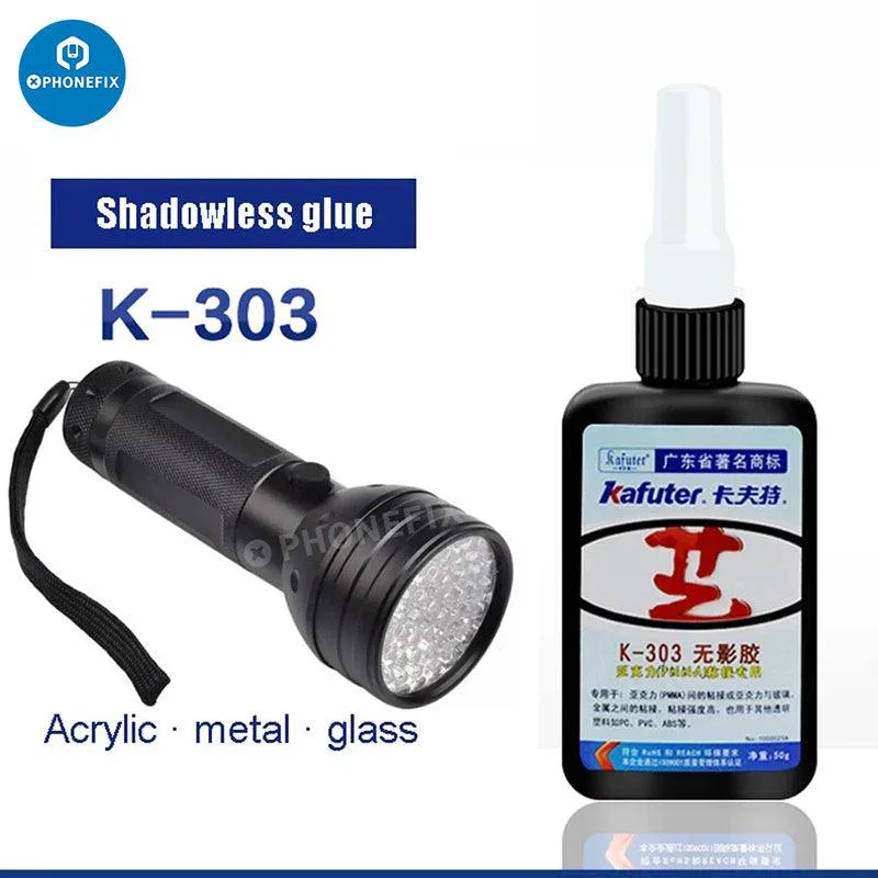 K-303 Transparent UV Glue Curing Adhesive With 9/51 LED UV Flashlight