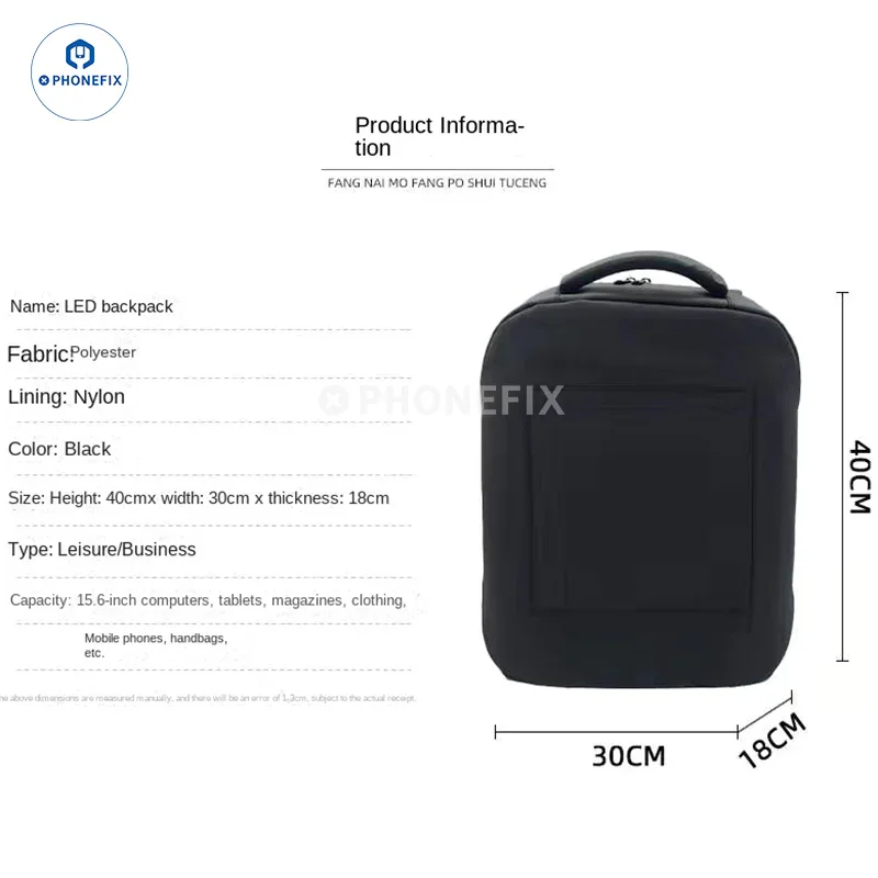 LED Backpack DIY Advertising Business Phone Laptop Repair Bag - Image 8