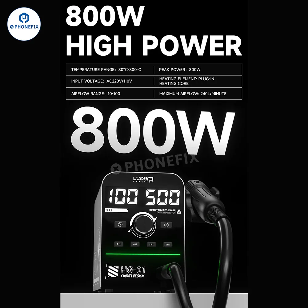 LUOWEI HG-01 800W Hot Air Gun Smart Digital Desoldering Station - Image 3