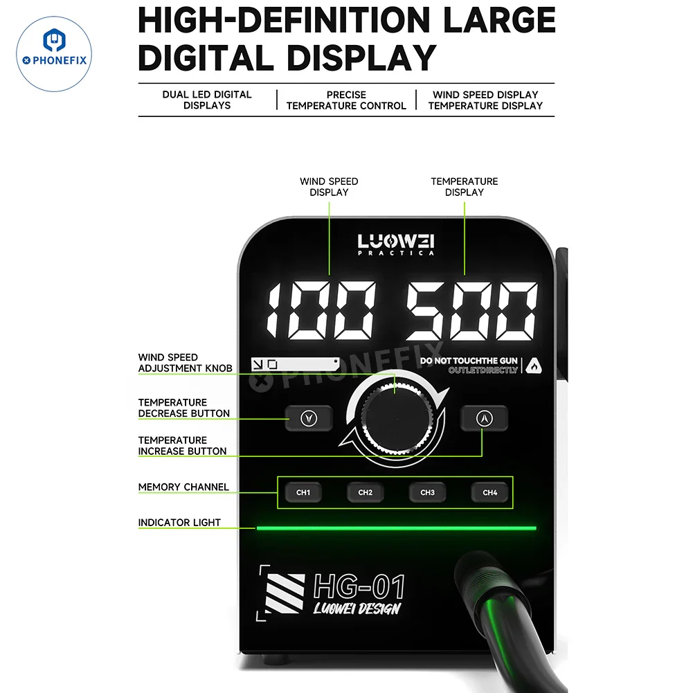 LUOWEI HG-01 800W Hot Air Gun Smart Digital Desoldering Station - Image 8