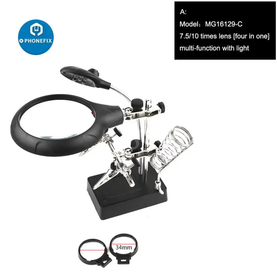 Magnifier Soldering Iron Stand With LED Alligator Clips Rework Station - Image 10
