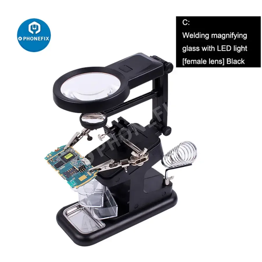 Magnifier Soldering Iron Stand With LED Alligator Clips Rework Station - Image 11