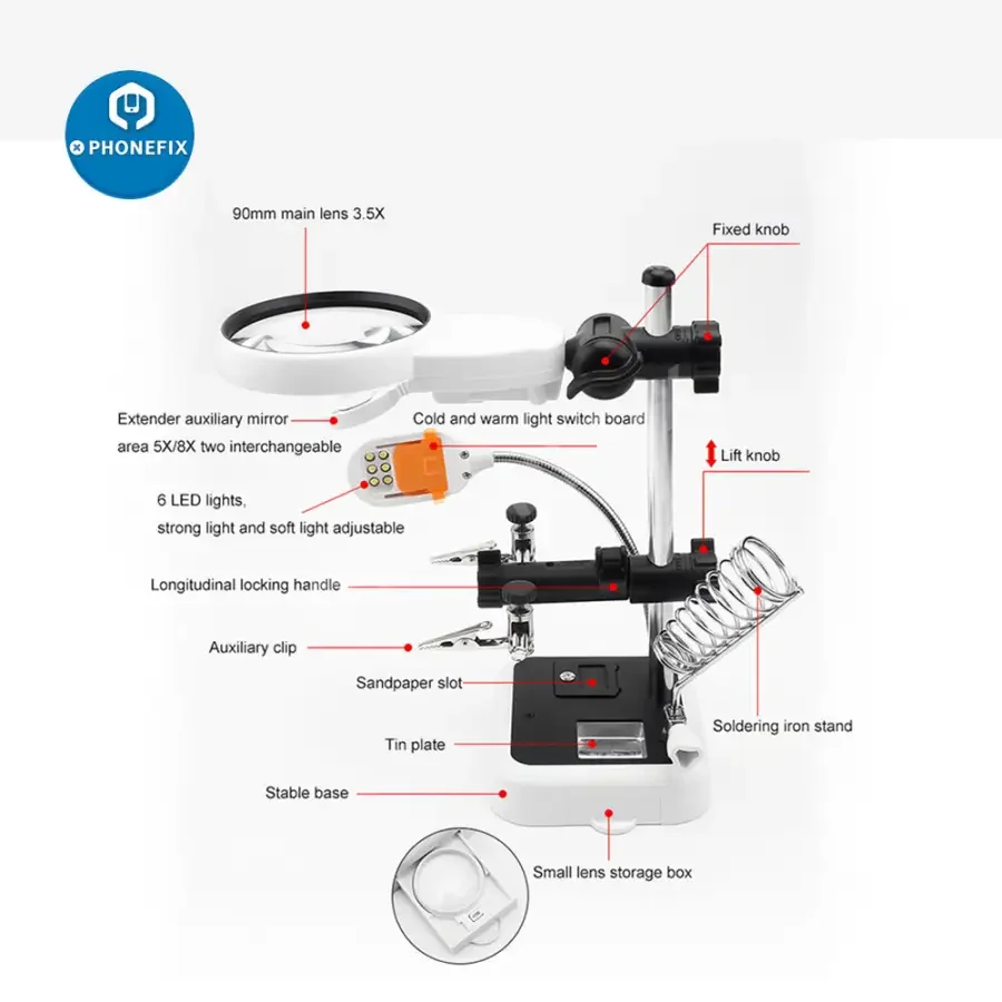 Magnifier Soldering Iron Stand With LED Alligator Clips Rework Station - Image 2