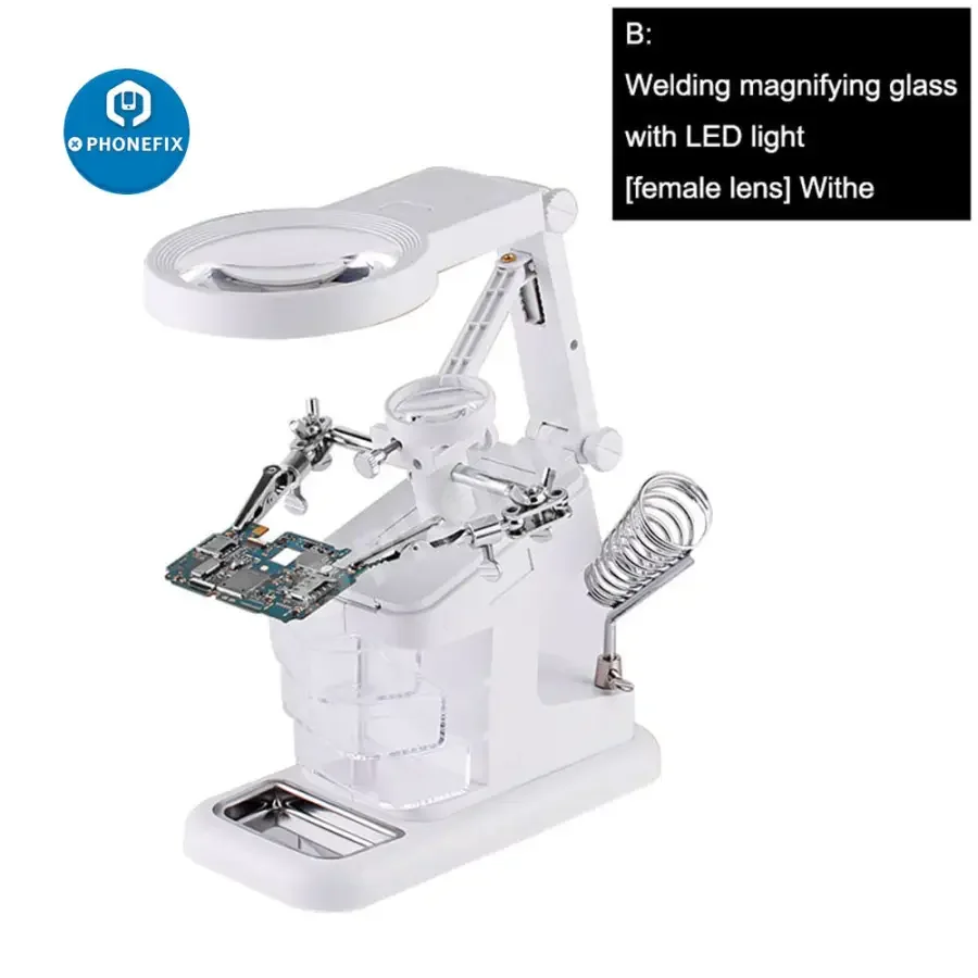Magnifier Soldering Iron Stand With LED Alligator Clips Rework Station - Image 9