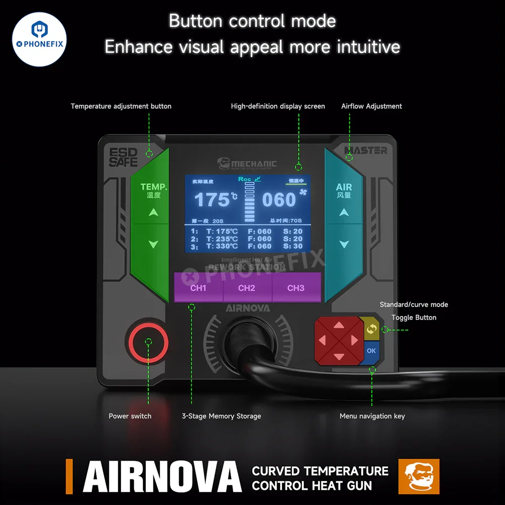 MECHANIC AIRNOVA 1200W Hot Air Rework Station for Phone Repair - Image 6