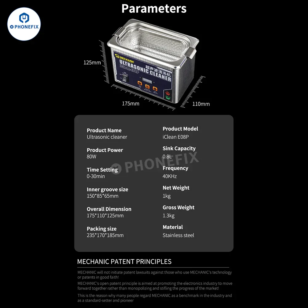 MECHANIC iClean-E08P Ultrasonic Cleaner PCB Camera Glasses Cleaning - Image 11