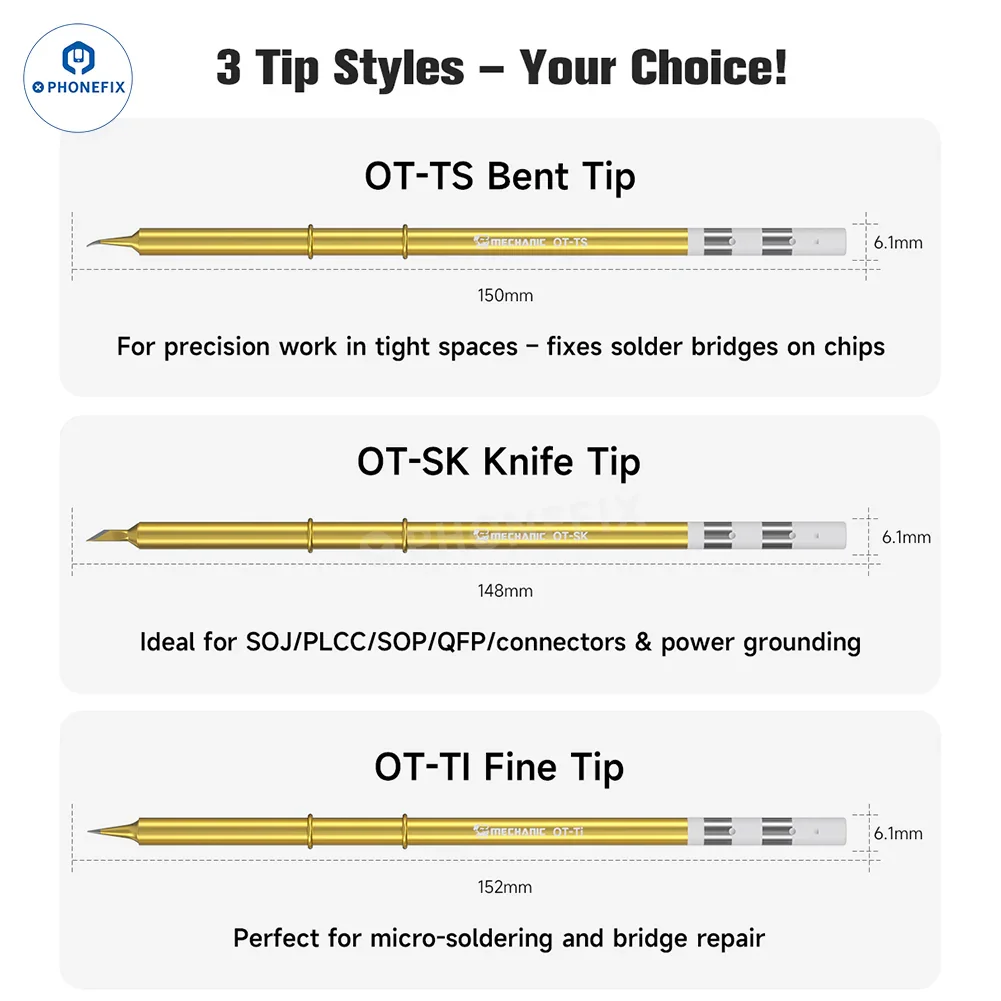 MECHANIC OT Series Soldering Iron Tips for T12 950 Rework Station - Image 5