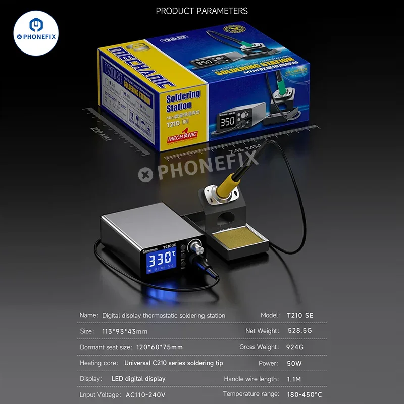 MECHANIC T210 SE Thermostatic Soldering Station with C210 Iron Tips - Image 8