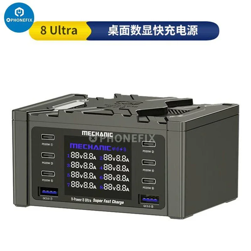 MECHANIC Wireless QC3.0 Charging Dock 8 Port LCD Display Fast Charger - Image 5