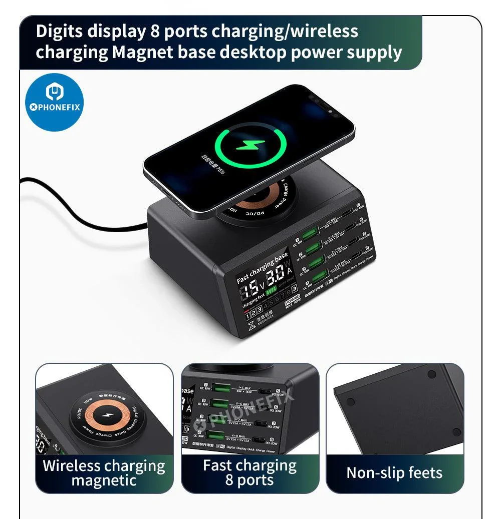 Multifunction Digits Display wireless Charging Desktop Power Supply - Image 14