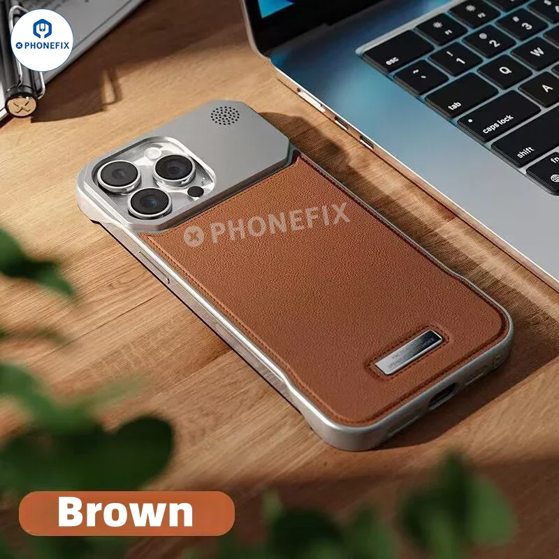 Metal Leather MagSafe Phone Case for iPhone 11–17 Pro Max - Image 3