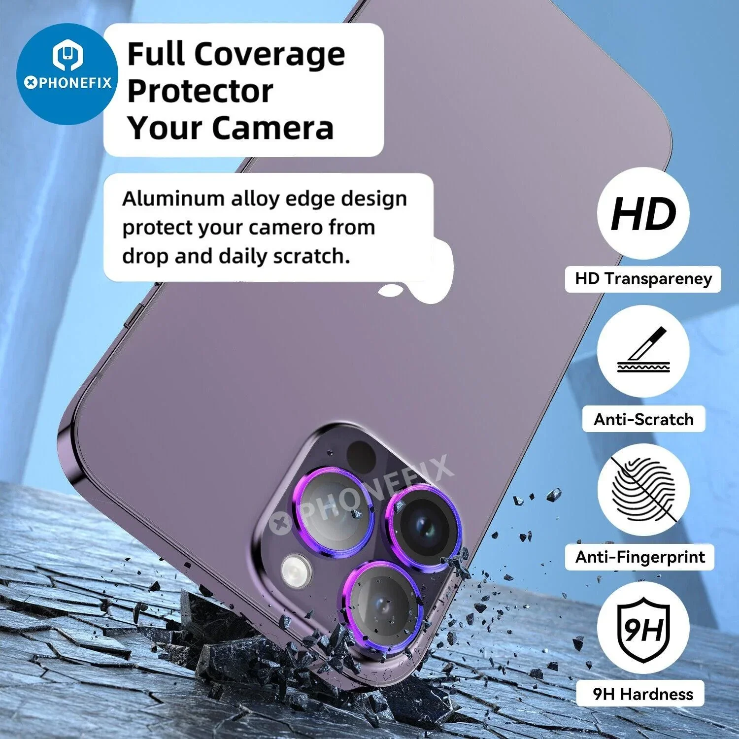 Metal Ring Tempered Glass iPhone 13-14 Series Camera Lens Protector - Image 16