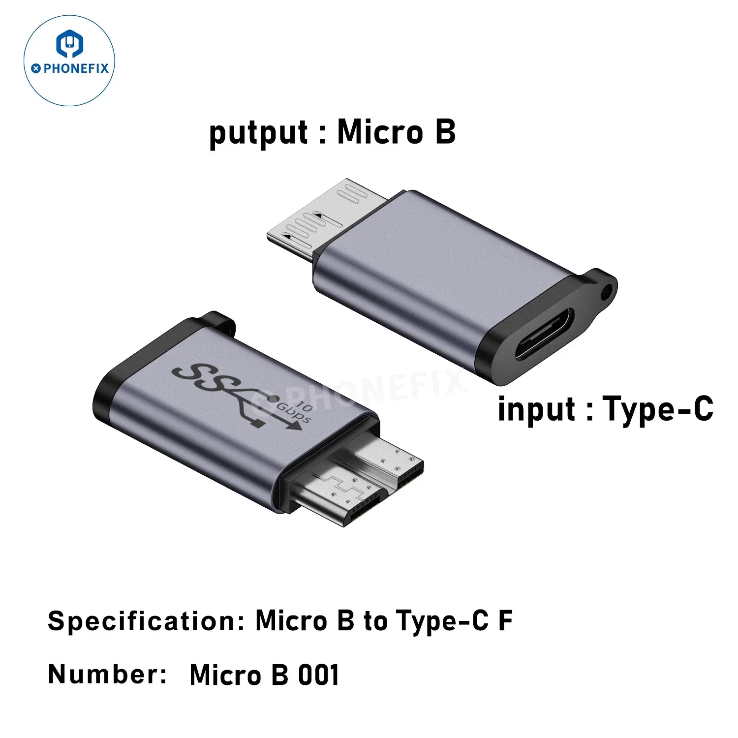 Micro B to Type-C USB-A 10Gbps Mobile Hard Drive Box Adapter - Image 2
