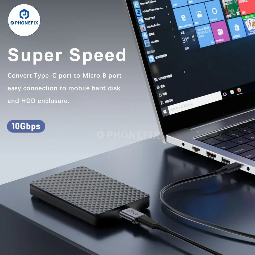 Micro B to Type-C USB-A 10Gbps Mobile Hard Drive Box Adapter - Image 5
