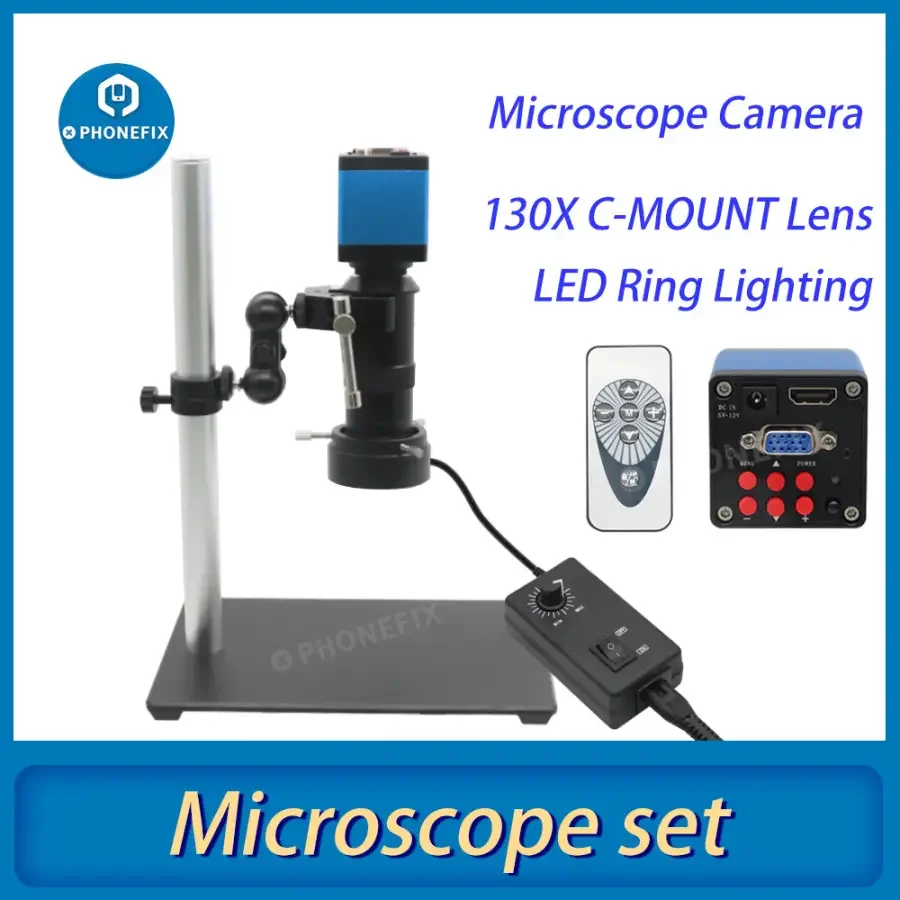 Microscope Set Industrial Camera 130X Lens Magic Arm Super Clamp - Image 5