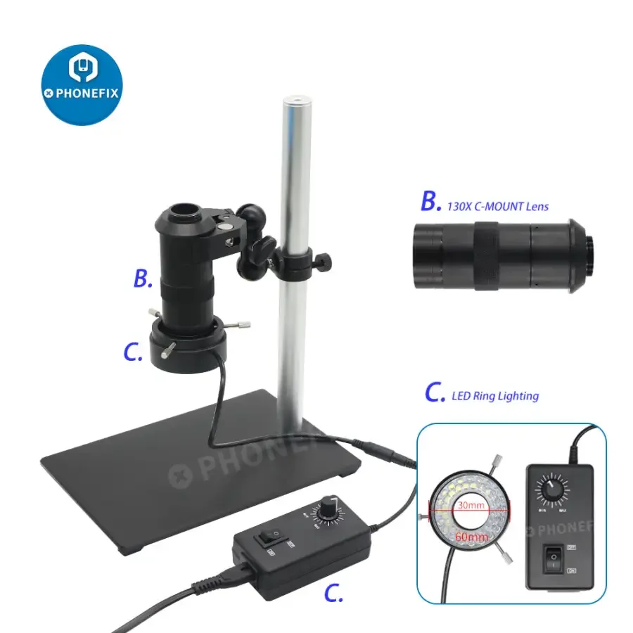 Microscope Set Industrial Camera 130X Lens Magic Arm Super Clamp - Image 6