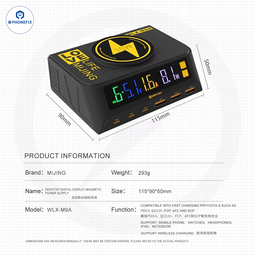 MIJING PD100 WLX-M9A Desktop Fast Charger with Wireless Charging - Image 7
