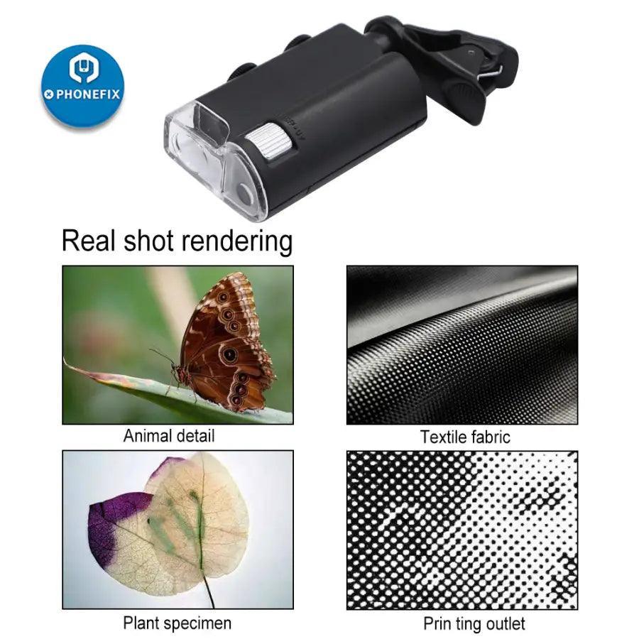 Mini Phone Clip Microscope 60X Pocket Magnifying Glass LED UV Light - Image 4