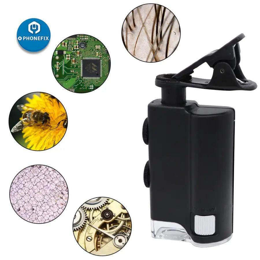 Mini Phone Clip Microscope 60X Pocket Magnifying Glass LED UV Light - Image 9