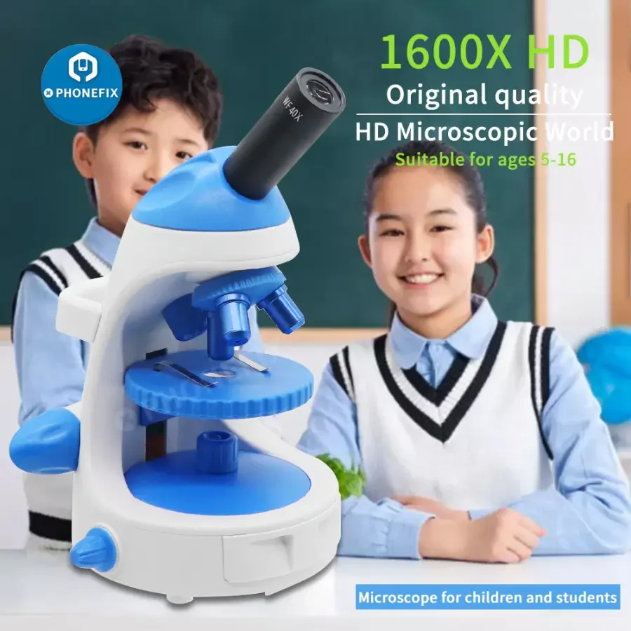 Monocular Biological HD Microscope 1600X For Lab Student with Phone Holder