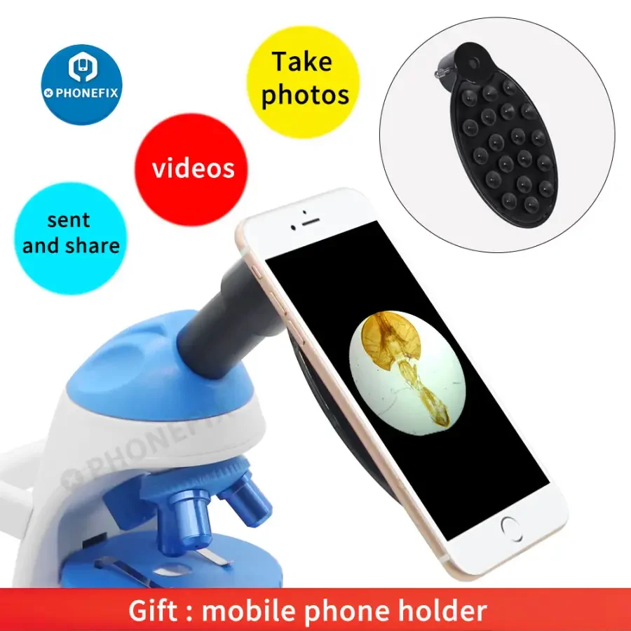 Monocular Biological HD Microscope 1600X For Lab Student with Phone Holder - Image 3
