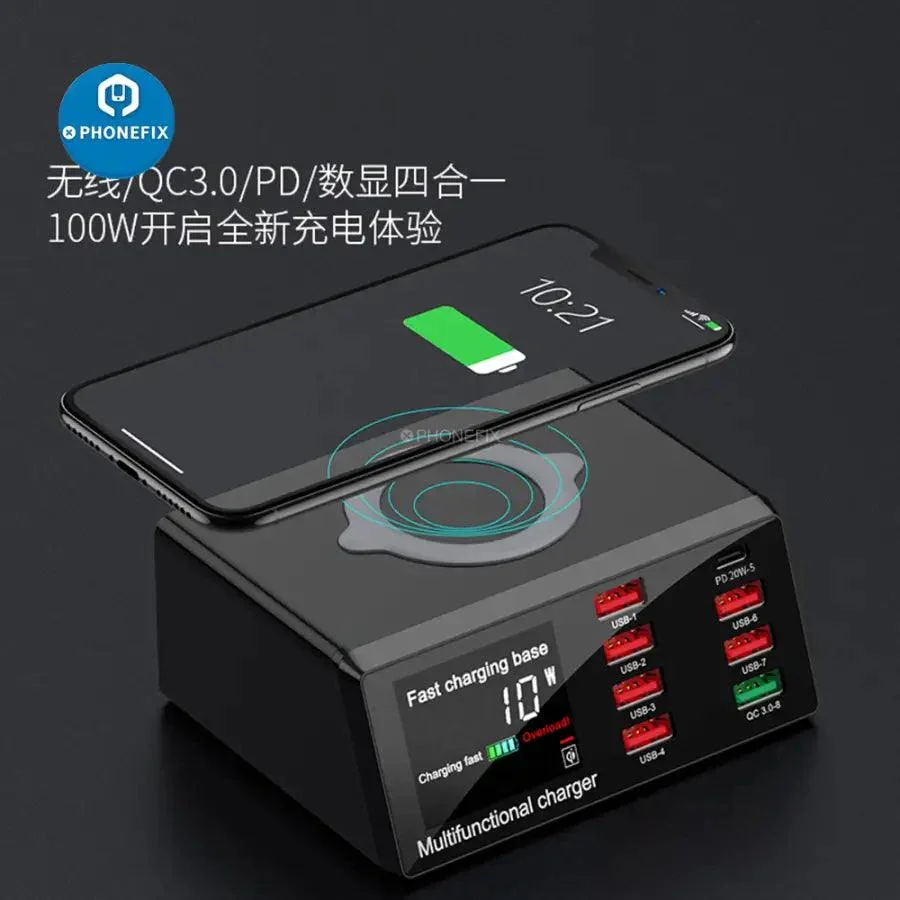 Multifunction 8 Port USB Fast Charging Station with Wireless 100W - Image 10