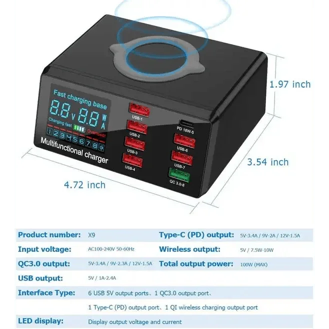 Multifunction 8 Port USB Fast Charging Station with Wireless 100W - Image 12