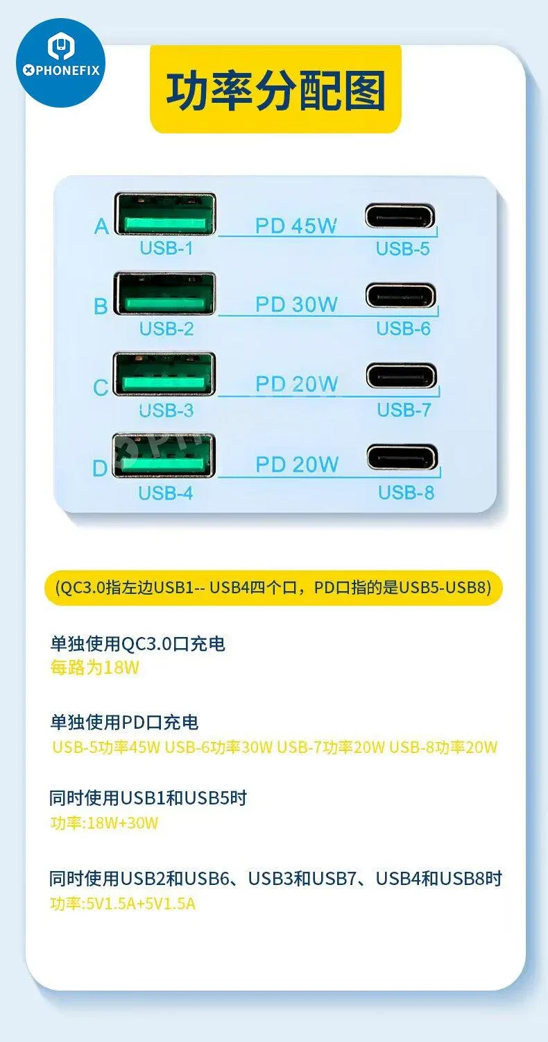 Multifunction 8 Port USB Fast Charging Station with Wireless 100W - Image 3