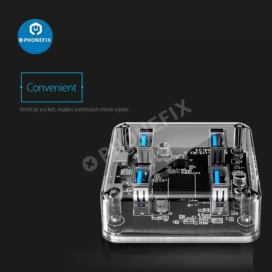 Orico MH4U-U3 4 Ports Transparent Hub USB3.0 Splitter Charging Hub - Image 3