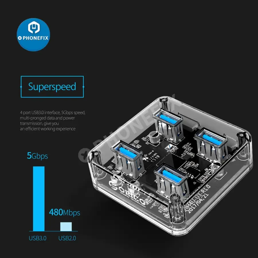 Orico MH4U-U3 4 Ports Transparent Hub USB3.0 Splitter Charging Hub - Image 5
