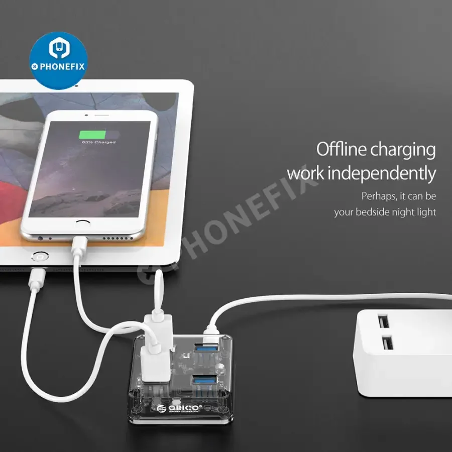 Orico MH4U-U3 4 Ports Transparent Hub USB3.0 Splitter Charging Hub - Image 6