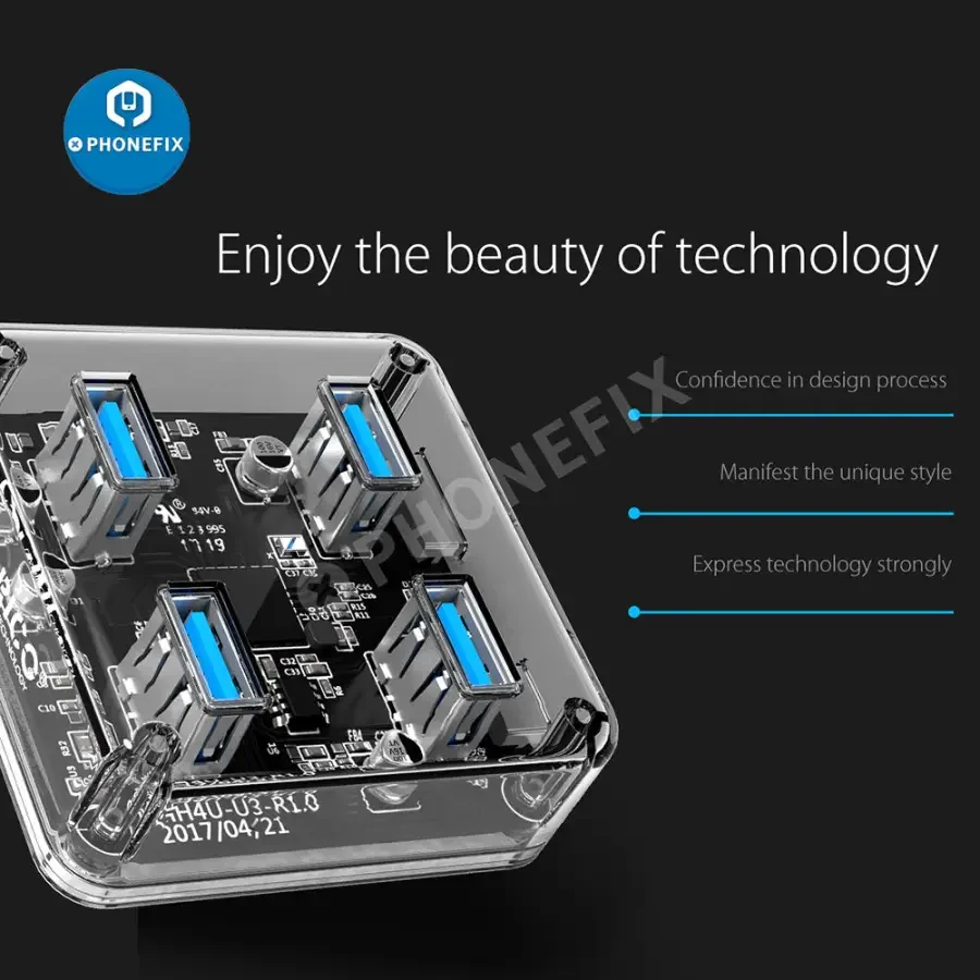 Orico MH4U-U3 4 Ports Transparent Hub USB3.0 Splitter Charging Hub - Image 8