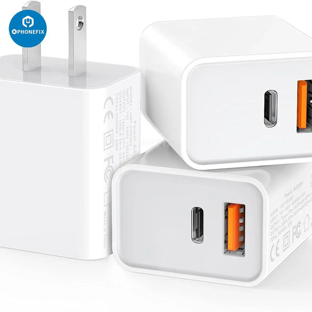 Phone USB-C / USB Dual Port PD Power Adapter for iPhone iPad MacBook