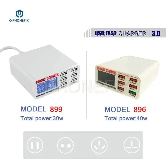 Phone USB Charging Station Digital Display 6 Port Phone USB Charger - Image 3