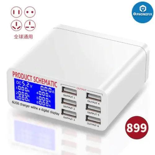 Phone USB Charging Station Digital Display 6 Port Phone USB Charger - Image 6
