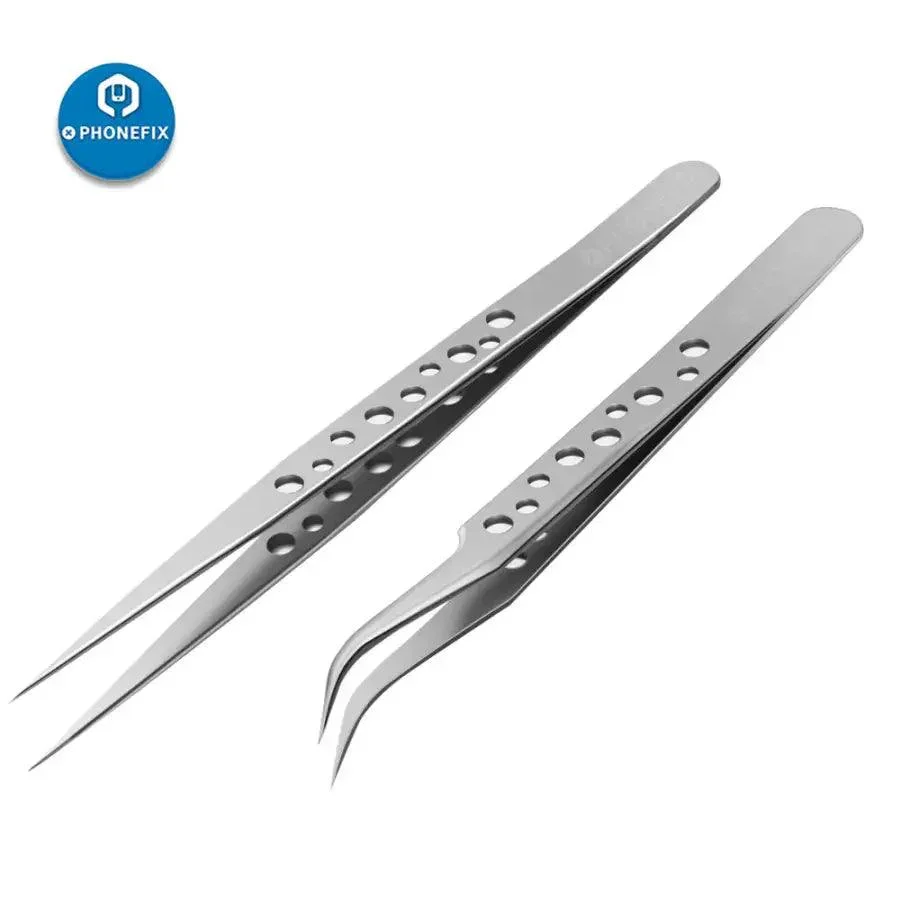 Precision Industrial Tweezers Curved Straight Tip Forceps Repair Tool - Image 2