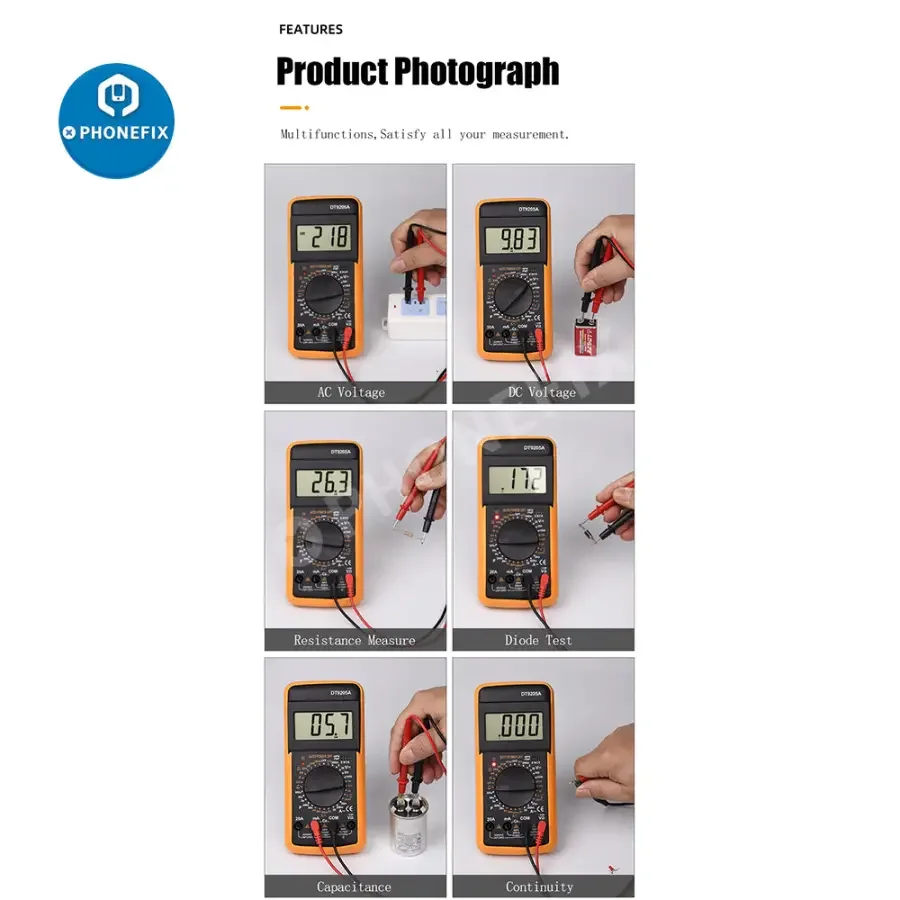 DT9205A Multimeter Voltage Current Resistance Capacitance Tester - Image 7