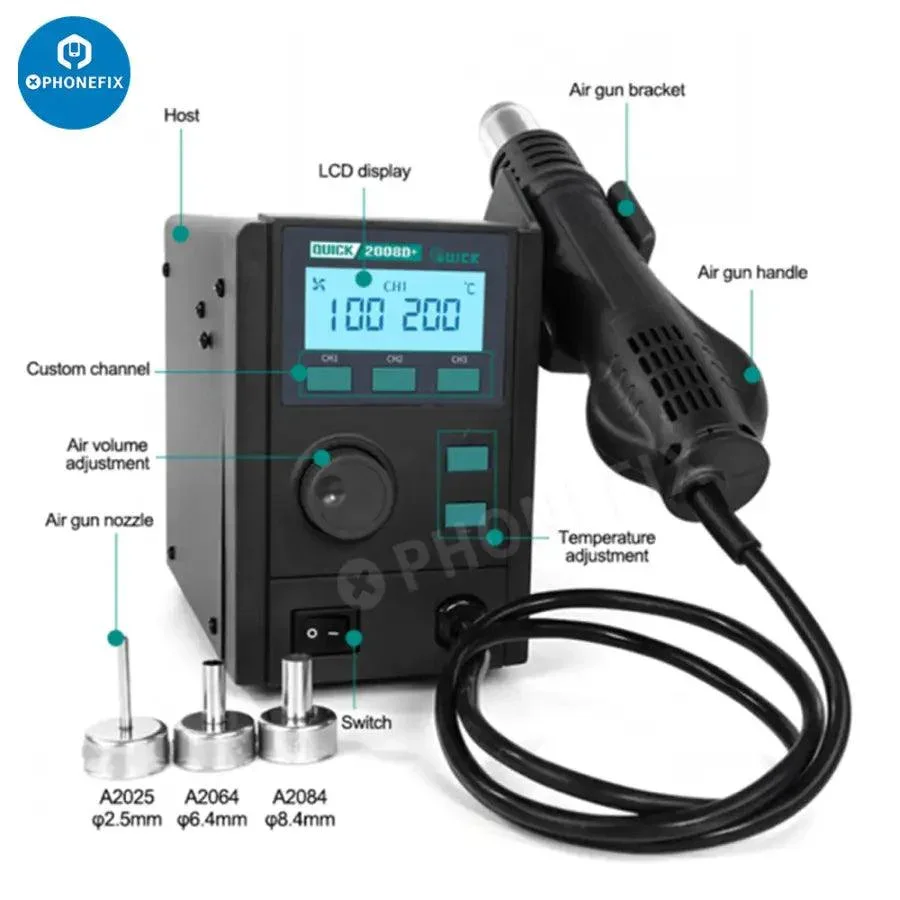 QUICK 2008 ESD Digital Display Heat Gun Soldering Rework Station - Image 5