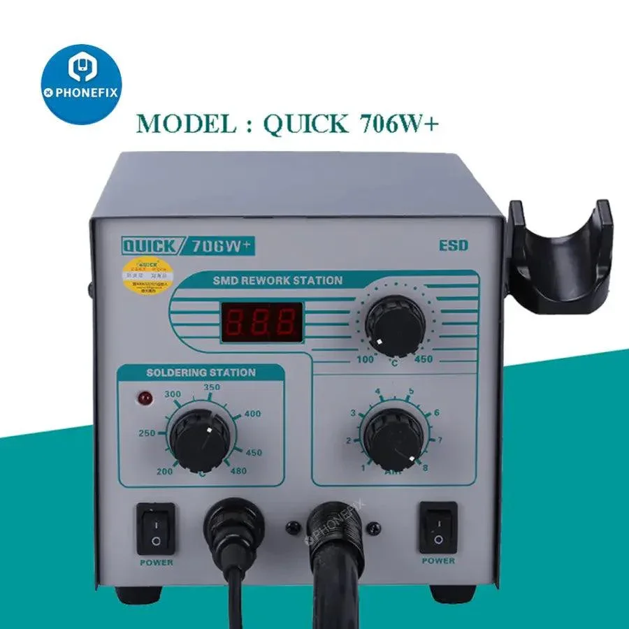 QUICK 706W+ 2 in 1 Rework Station Hot Air Gun Soldering Tool - Image 2