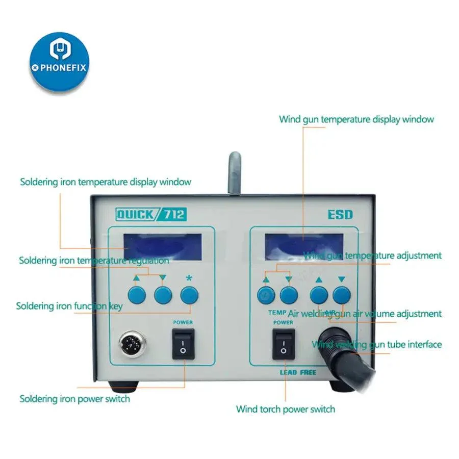 QUICK 712 Digital 2 in 1 Hot Air Gun Soldering Iron Station - Image 6