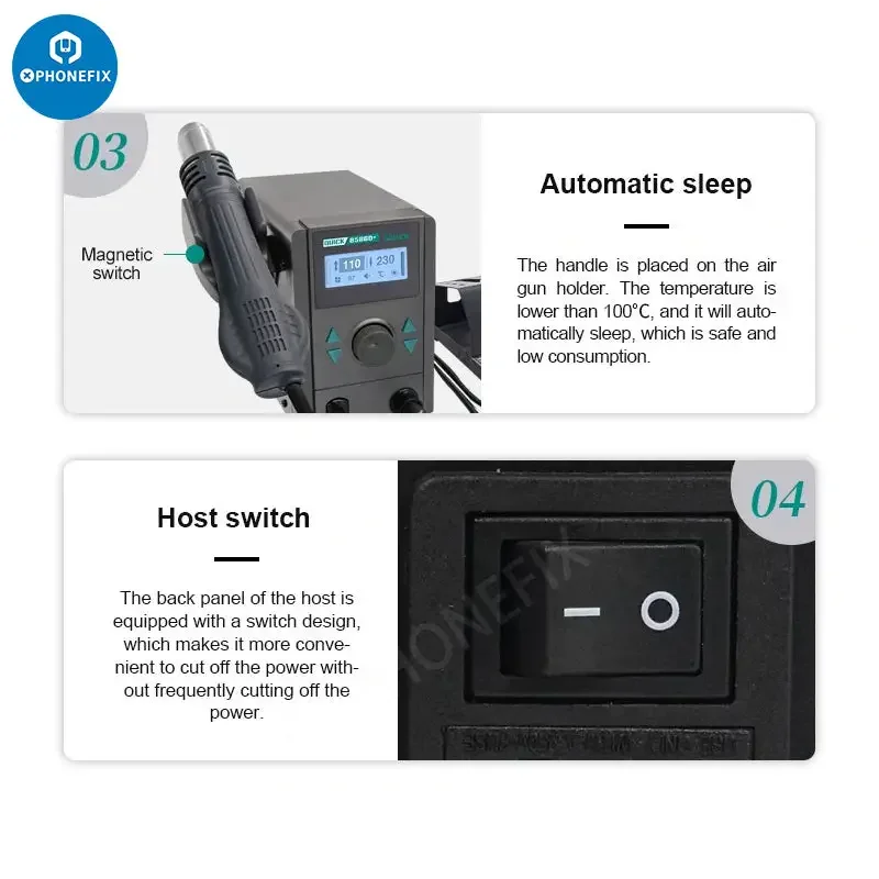 QUICK 8586D+ 2 in 1 Hot Air Gun Lead-free Soldering Station - Image 10