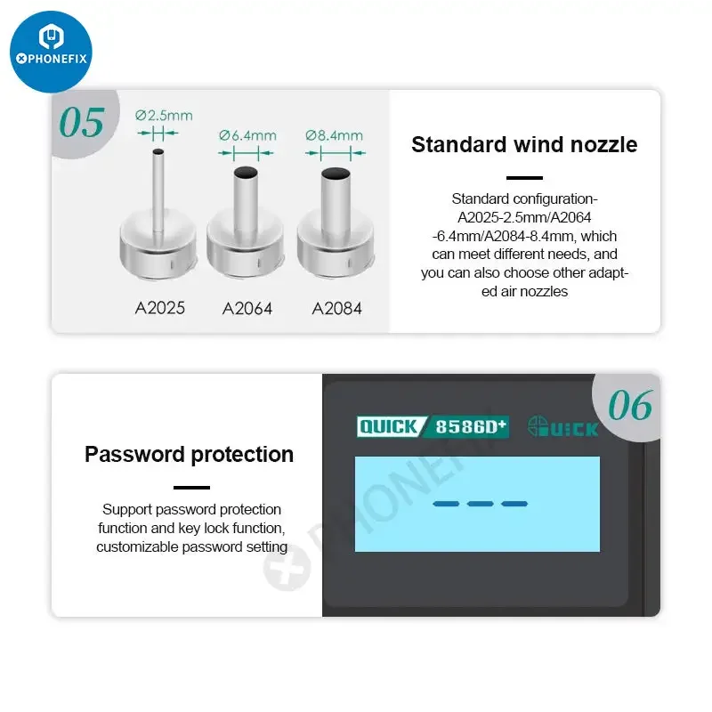 QUICK 8586D+ 2 in 1 Hot Air Gun Lead-free Soldering Station - Image 11