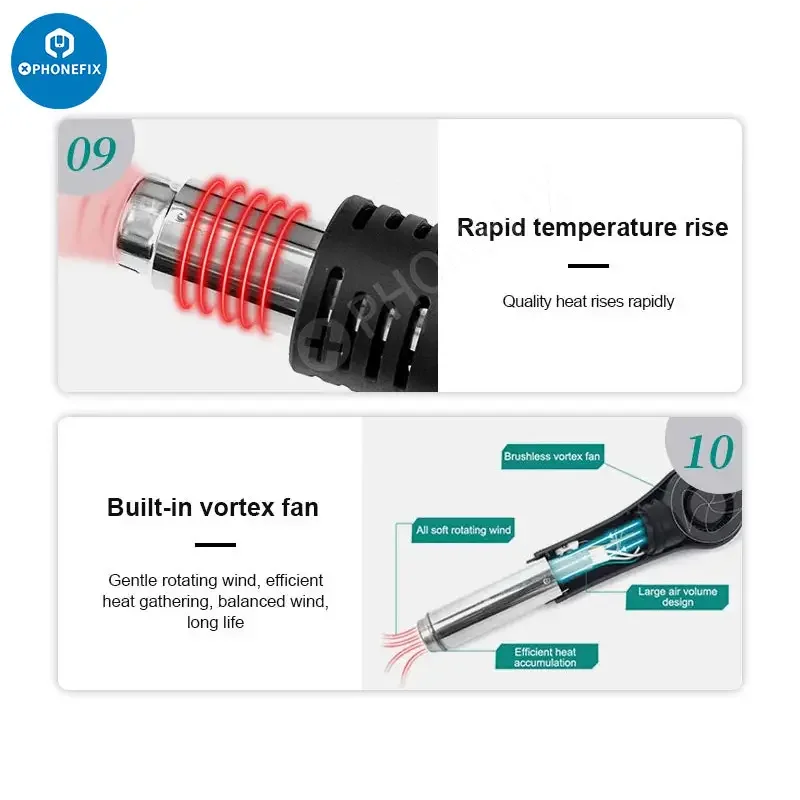 QUICK 8586D+ 2 in 1 Hot Air Gun Lead-free Soldering Station - Image 13