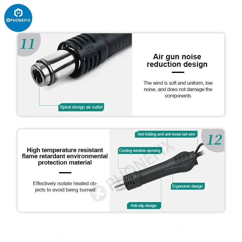 QUICK 8586D+ 2 in 1 Hot Air Gun Lead-free Soldering Station - Image 14