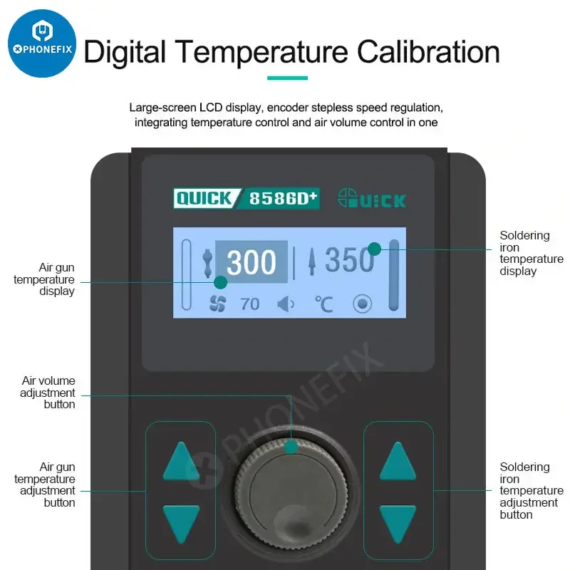 QUICK 8586D+ 2 in 1 Hot Air Gun Lead-free Soldering Station - Image 5