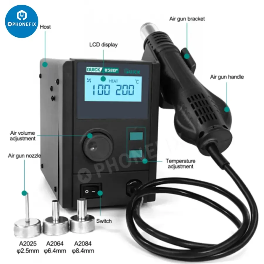 QUICK 858D+ Lead Free Desoldering Station 750W Hot Air Gun - Image 4