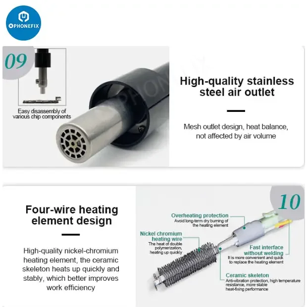 QUICK 8686D+ 2 in 1 Soldering Iron Hot Air Gun Rework Station - Image 12