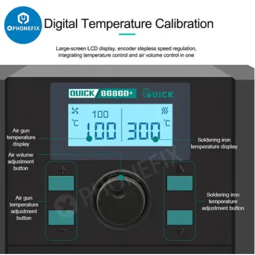QUICK 8686D+ 2 in 1 Soldering Iron Hot Air Gun Rework Station - Image 6