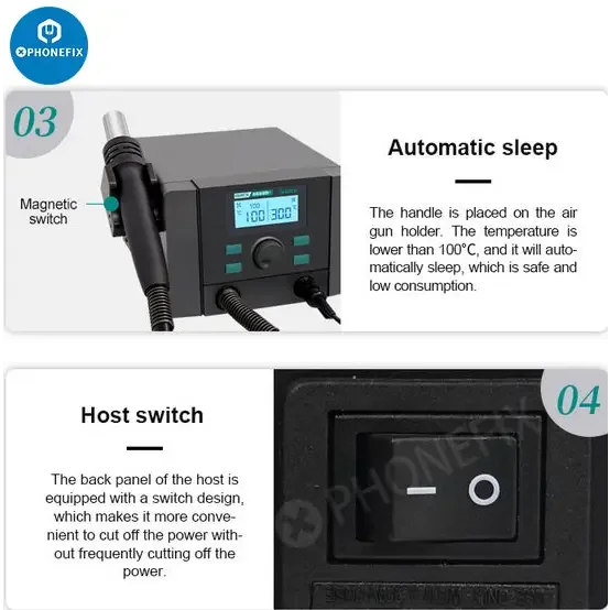 QUICK 8686D+ 2 in 1 Soldering Iron Hot Air Gun Rework Station - Image 9