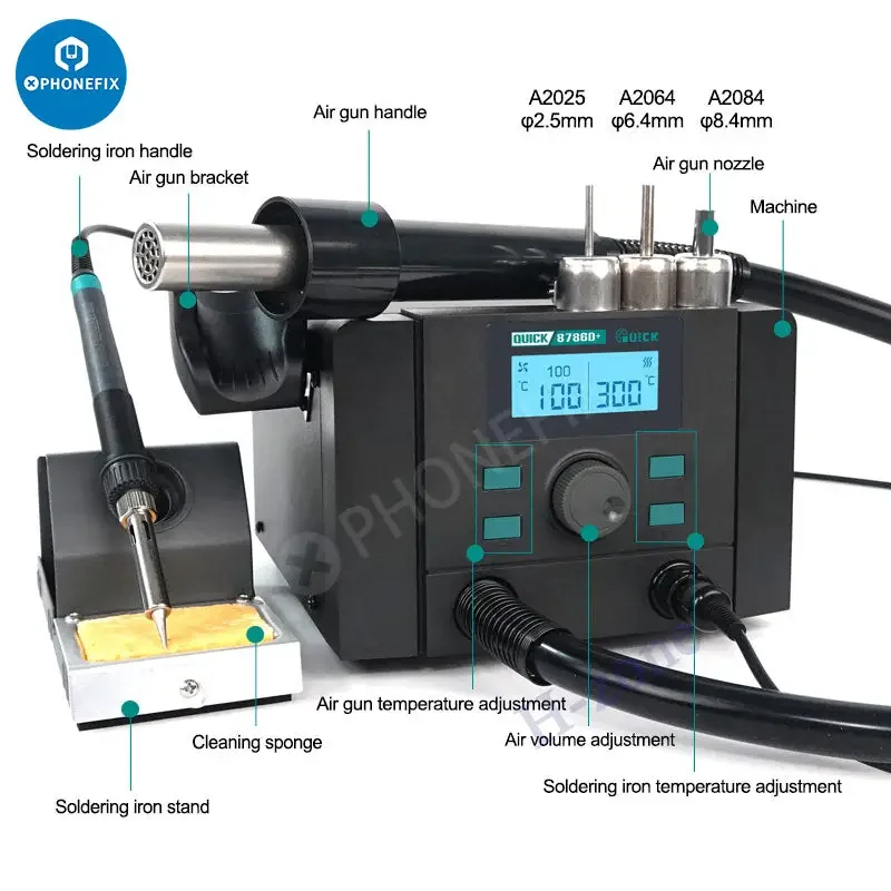 QUICK 8786D+ 2 in1 Hot Air Gun BGA de-soldering Rework Station - Image 3